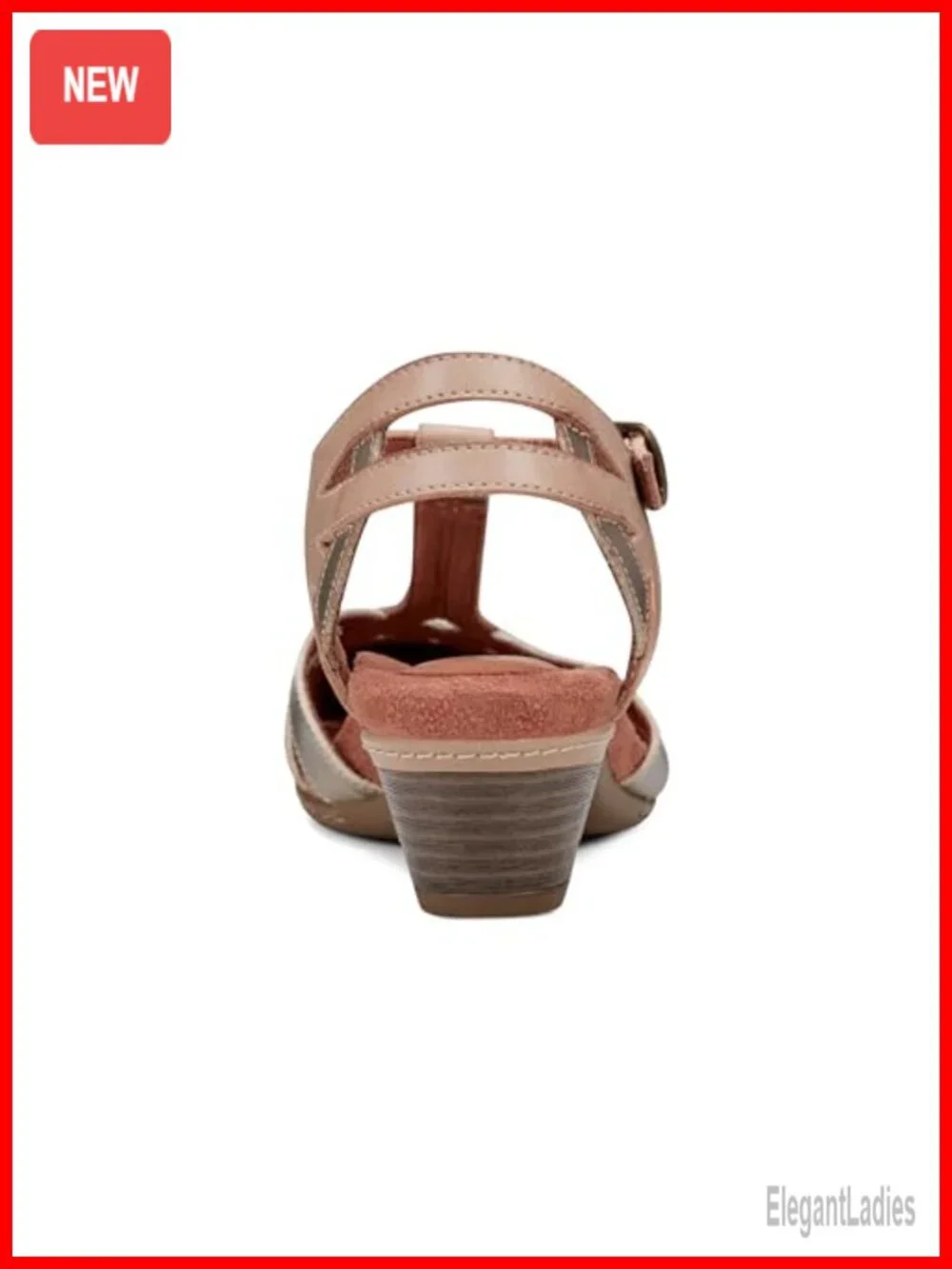 Leather Wedge Sandals with T-Strap and Buckle Closure - Casual Dress